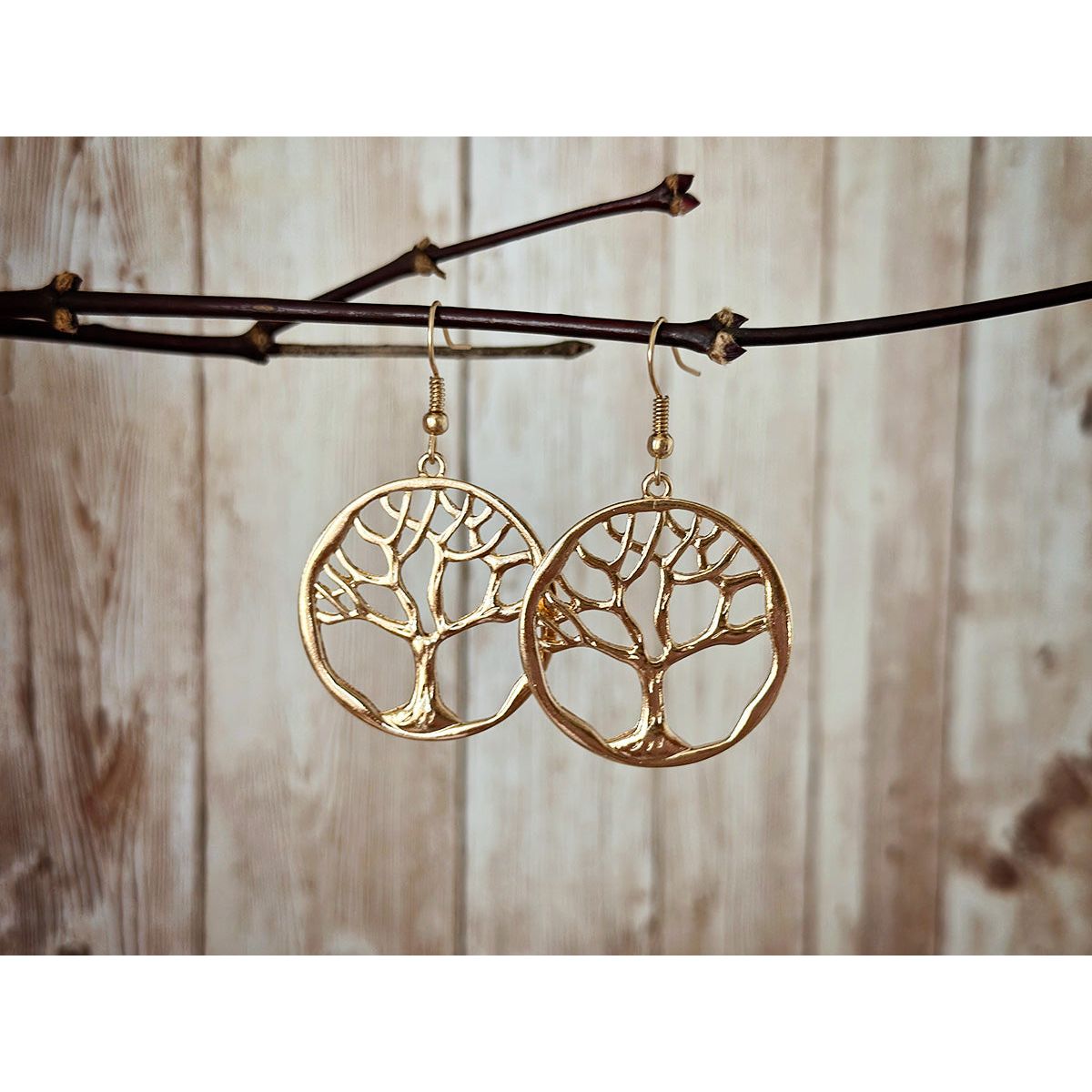 Hammered Silver or Gold Tree of Life Earrings