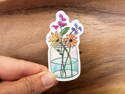 Wildflowers in a Jar | Vinyl Art Sticker