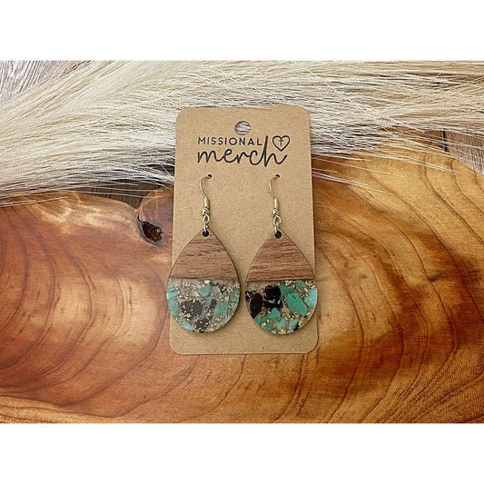 Waterdrop Earrings | Turquoise, Navy and Gold Leaf