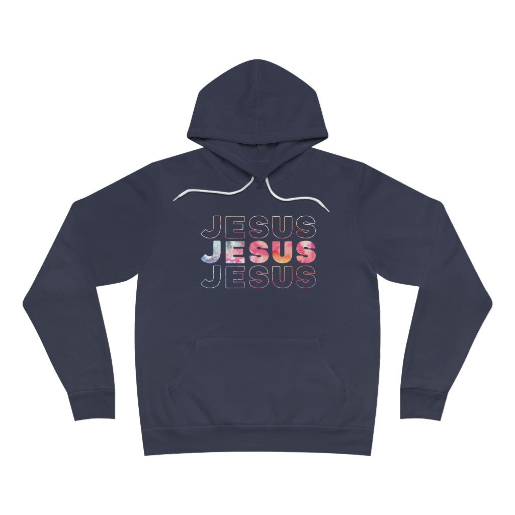 Jesus, Jesus, Jesus (Multicolored Text) | Premium Sponge Fleece Pullover Hoodie