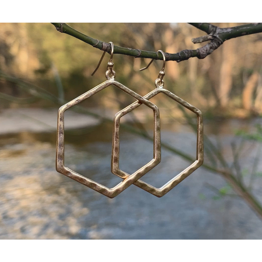 Hammered Gold-Plated and Silver-Plated Hexagon Earrings