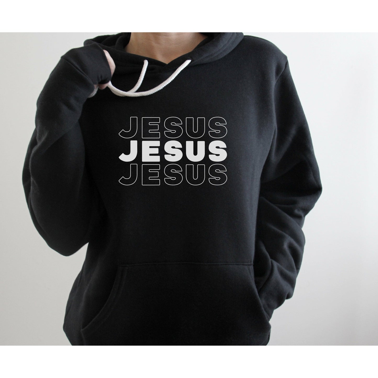 Jesus, Jesus, Jesus (White text) | Premium Sponge Fleece Pullover Hoodie
