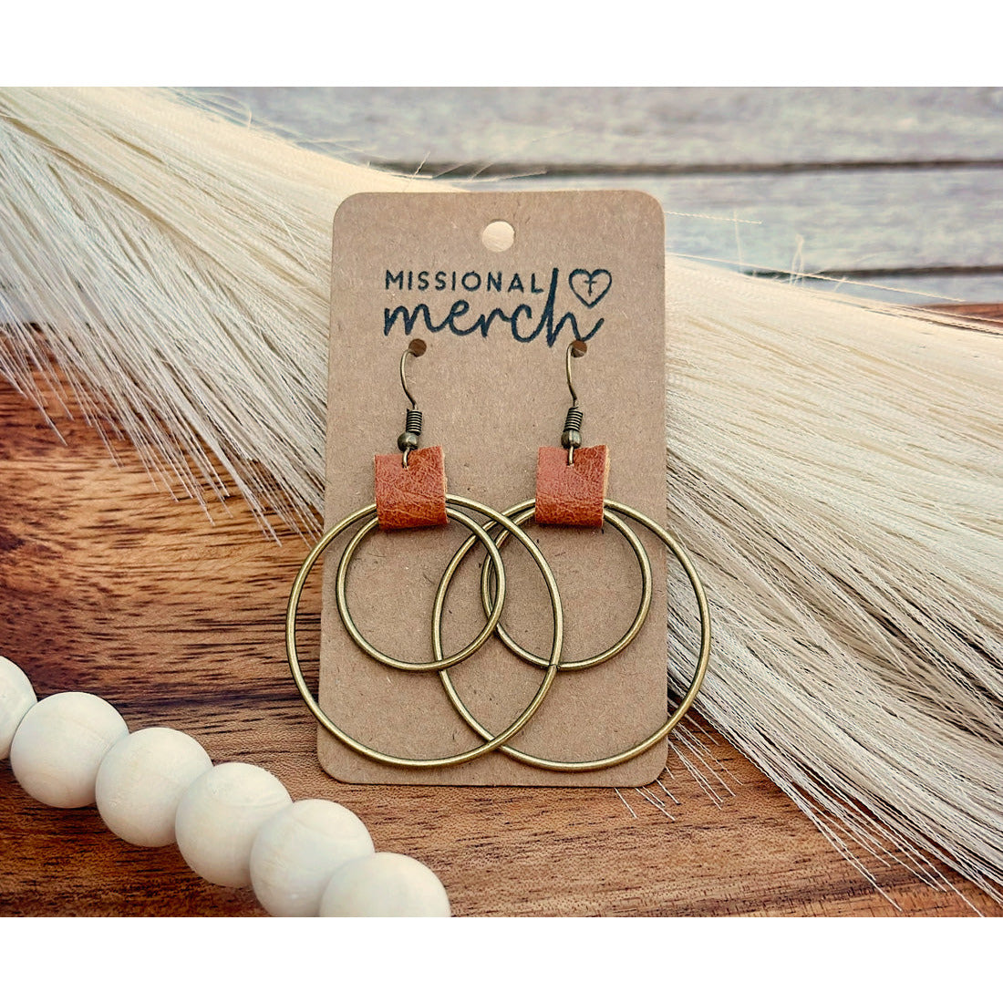 Double Circle Bronze and Leather Earrings