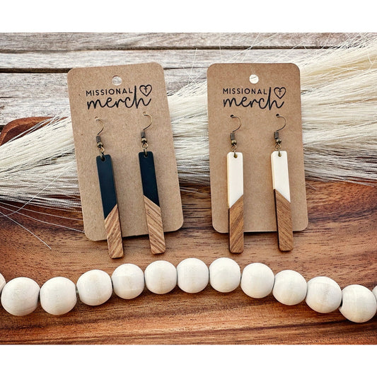 Wood and Resin Drop Earrings | Two Color Options!