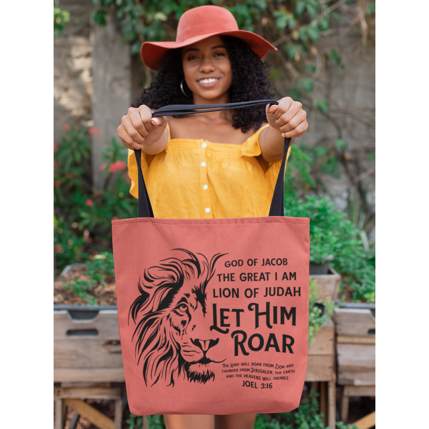 Let Him Roar | Lion Design | Joel 3:16 Tote Bag | Customize the Color!